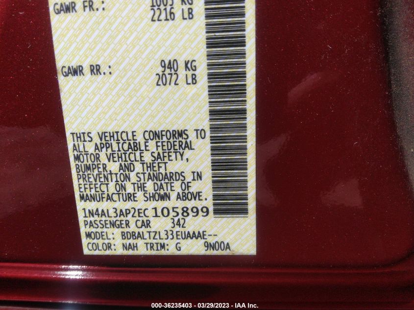 2014 NISSAN ALTIMA 2.5 SV - 1N4AL3AP2EC105899