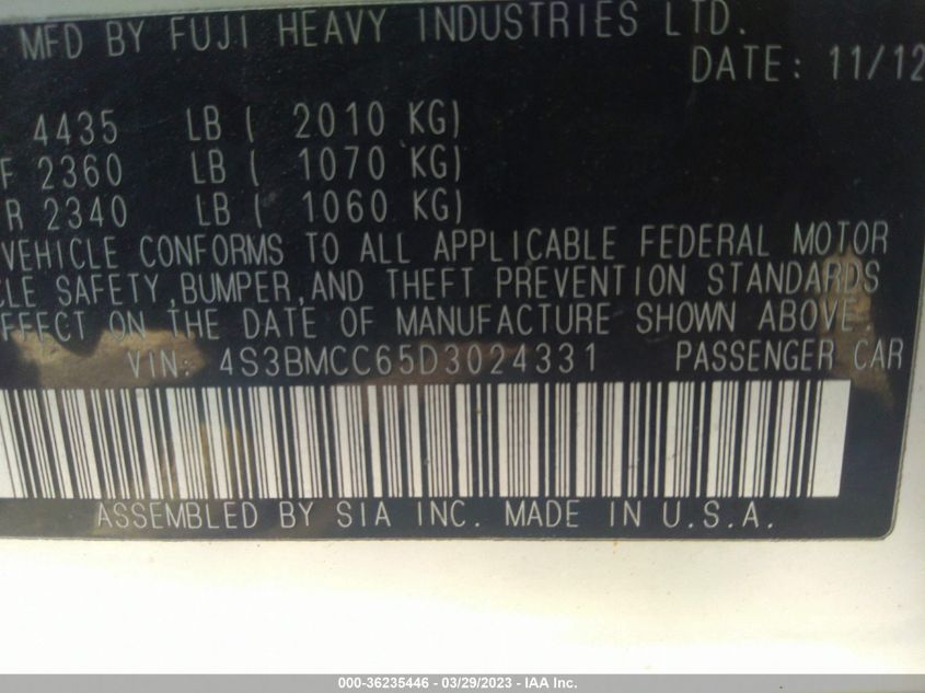 2013 SUBARU LEGACY 2.5I PREMIUM - 4S3BMCC65D3024331