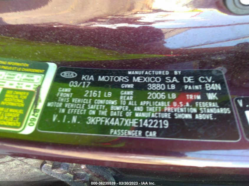 2017 KIA FORTE LX - 3KPFK4A7XHE142219