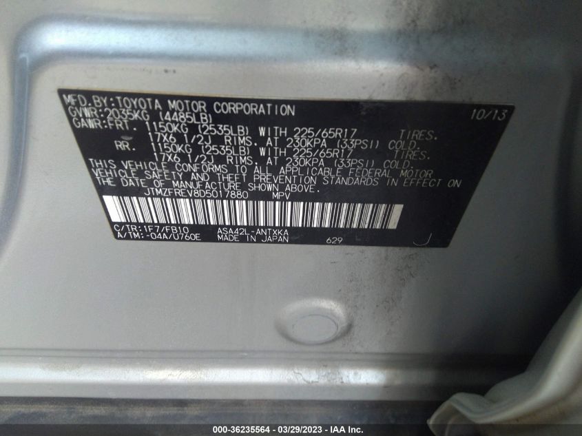 2013 TOYOTA RAV4 LE - JTMZFREV8D5017880