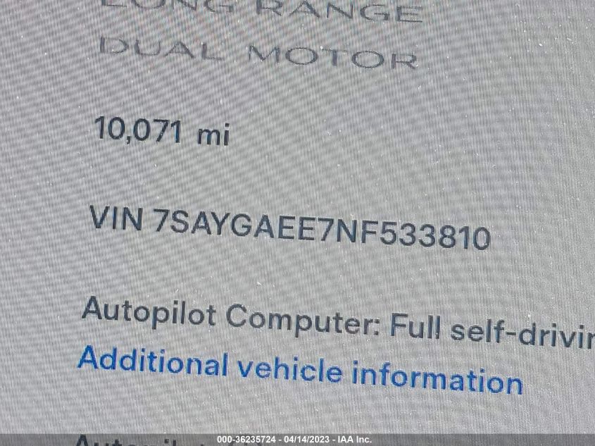 2022 TESLA MODEL Y LONG RANGE - 7SAYGAEE7NF533810