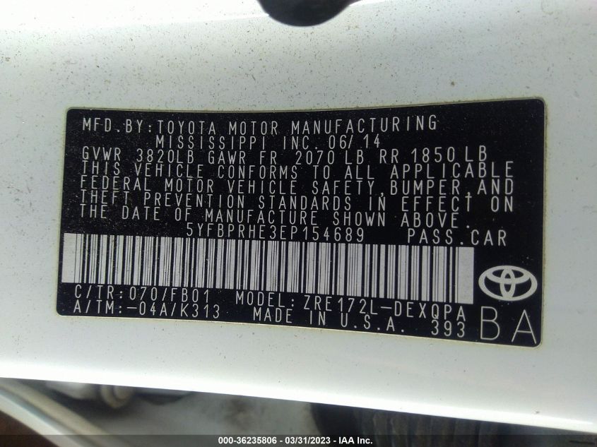 2014 TOYOTA COROLLA LE ECO - 5YFBPRHE3EP154689