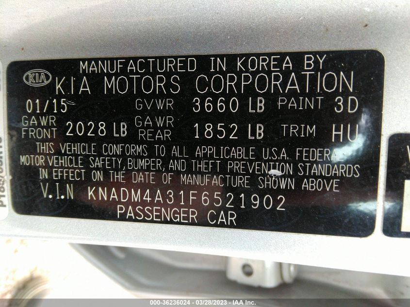 2015 KIA RIO LX - KNADM4A31F6521902