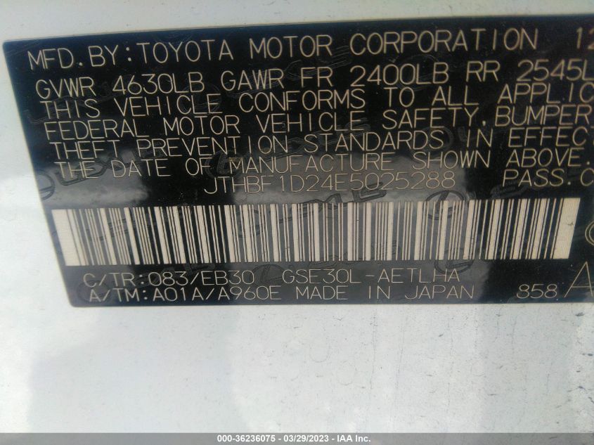 2014 LEXUS IS 250 - JTHBF1D24E5025288