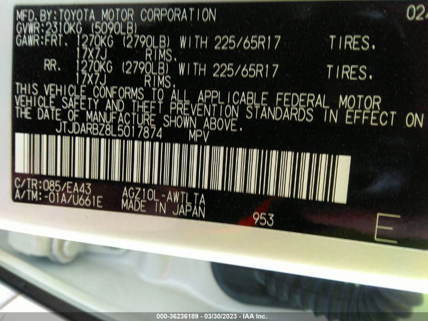 2020 LEXUS NX NX 300 - JTJDARBZ8L5017874