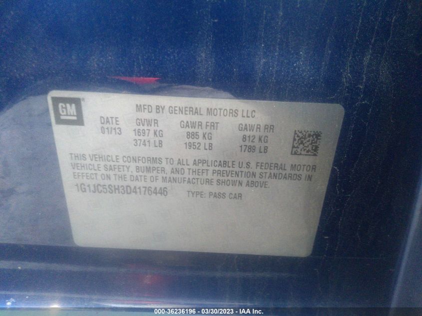 2013 CHEVROLET SONIC LT - 1G1JC5SH3D4176446