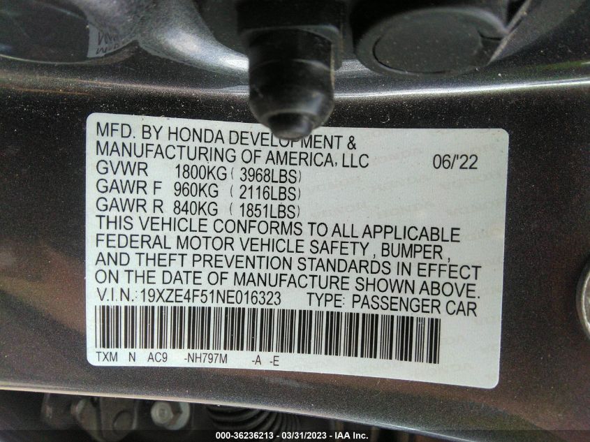 2022 HONDA INSIGHT EX - 19XZE4F51NE016323