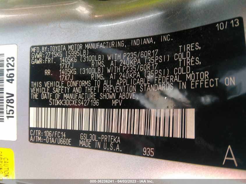 2014 TOYOTA SIENNA LE - 5TDKK3DCXES427196