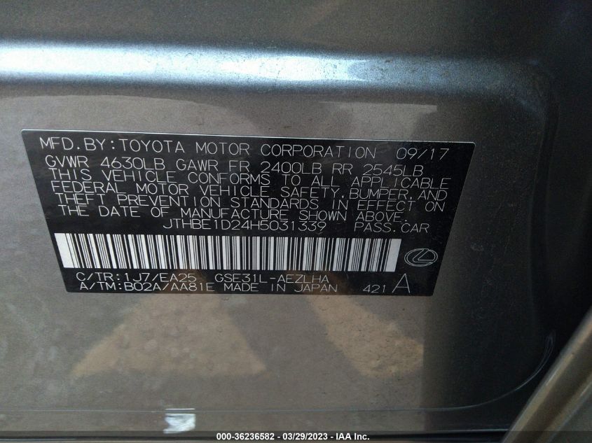 2017 LEXUS IS IS 350 - JTHBE1D24H5031339