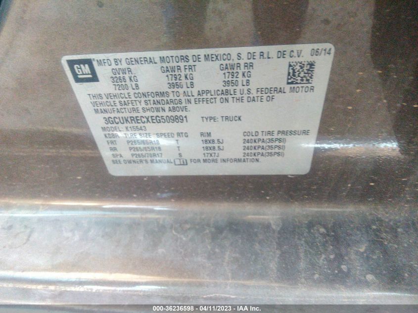 2014 CHEVROLET SILVERADO 1500 LT - 3GCUKRECXEG509891