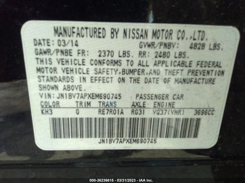 2014 INFINITI Q50 PREMIUM - JN1BV7APXEM690745