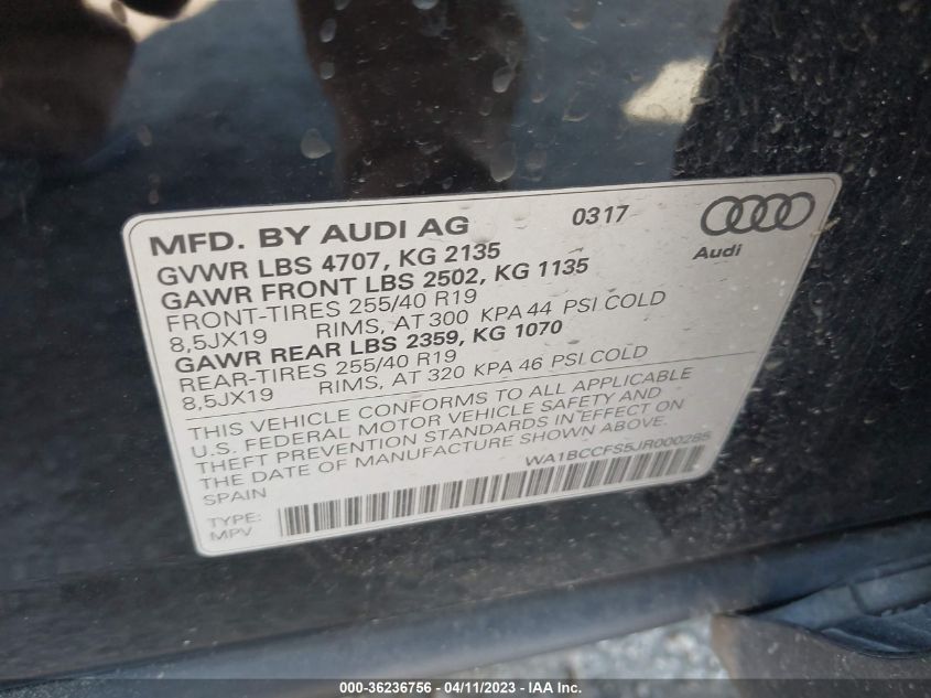 2018 AUDI Q3 PREMIUM/SPORT PREMIUM - WA1BCCFS5JR000285