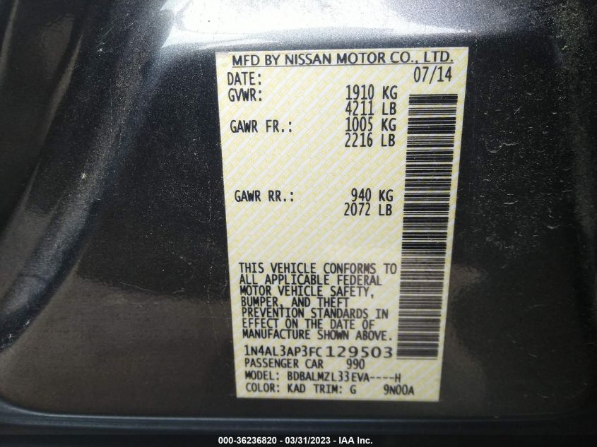 2015 NISSAN ALTIMA 2.5 SV - 1N4AL3AP3FC129503