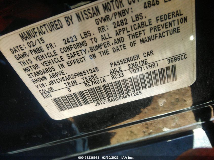 2015 INFINITI Q40 JN1CV6AR2FM651245