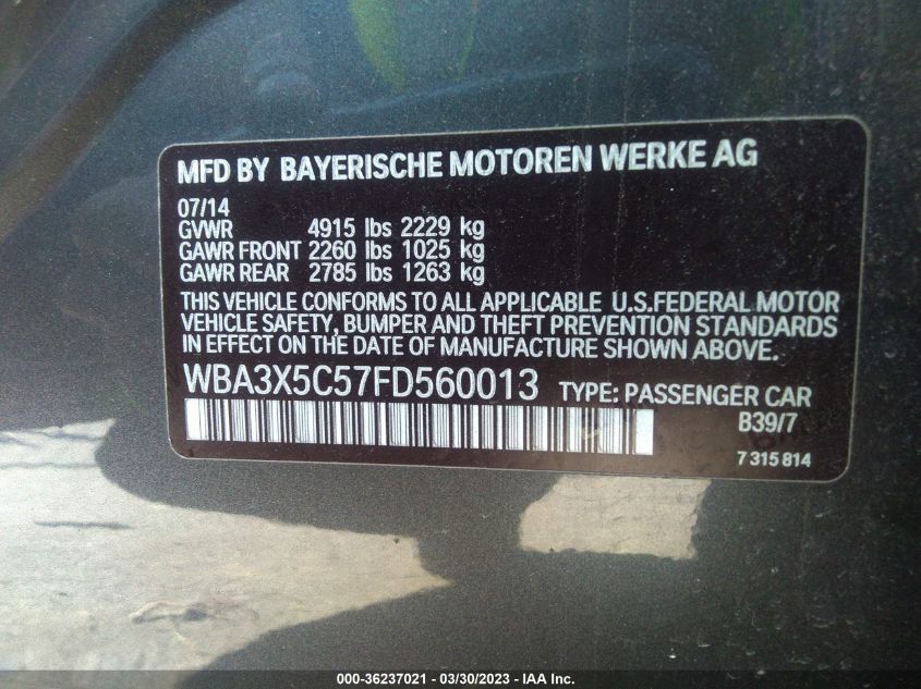 2015 BMW 3 SERIES GRAN TURISMO 328I XDRIVE - WBA3X5C57FD560013