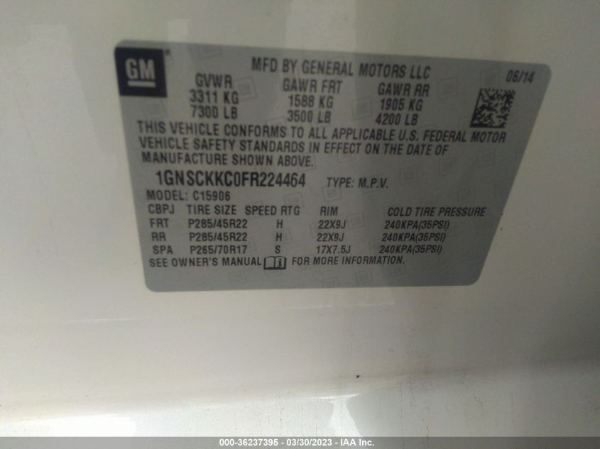 2015 CHEVROLET SUBURBAN LTZ - 1GNSCKKC0FR224464
