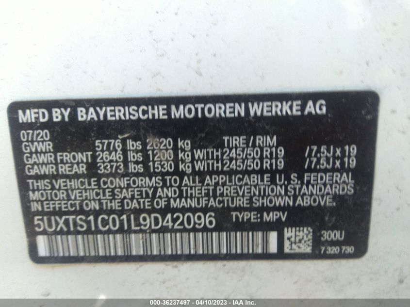 2020 BMW X3 XDRIVE30E - 5UXTS1C01L9D42096