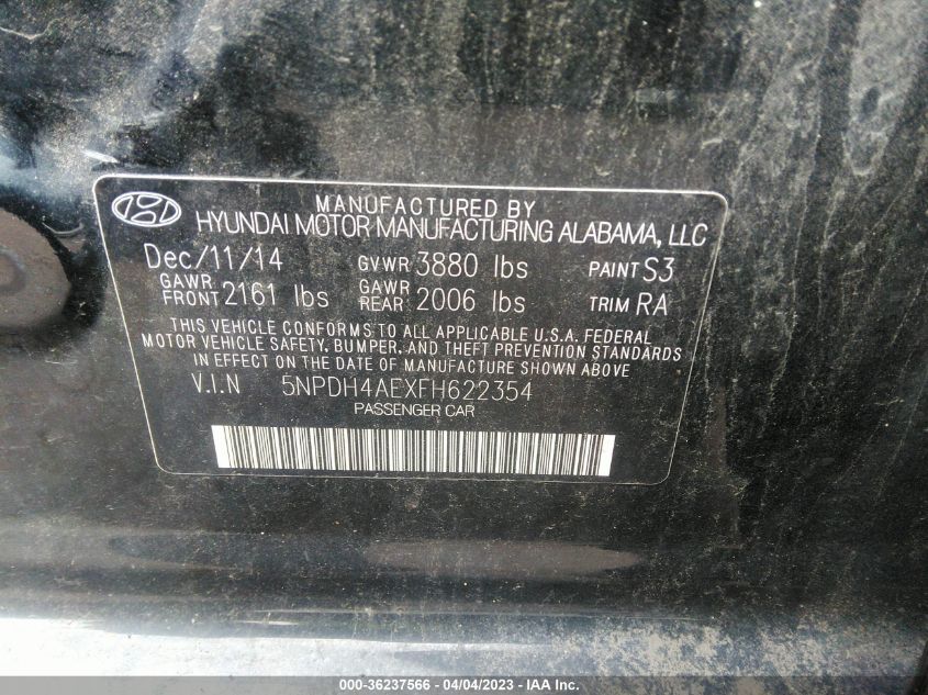 2015 HYUNDAI ELANTRA SE - 5NPDH4AEXFH622354