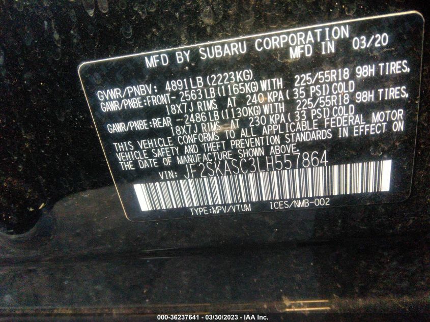 2020 SUBARU FORESTER LIMITED - JF2SKASC3LH557864