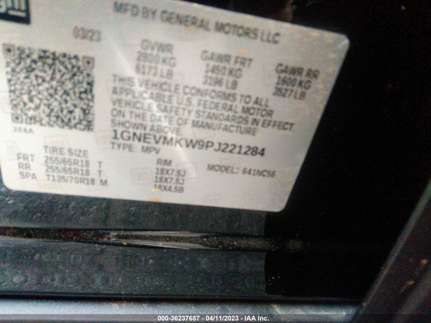 2023 CHEVROLET TRAVERSE LT CLOTH - 1GNEVMKW9PJ221284