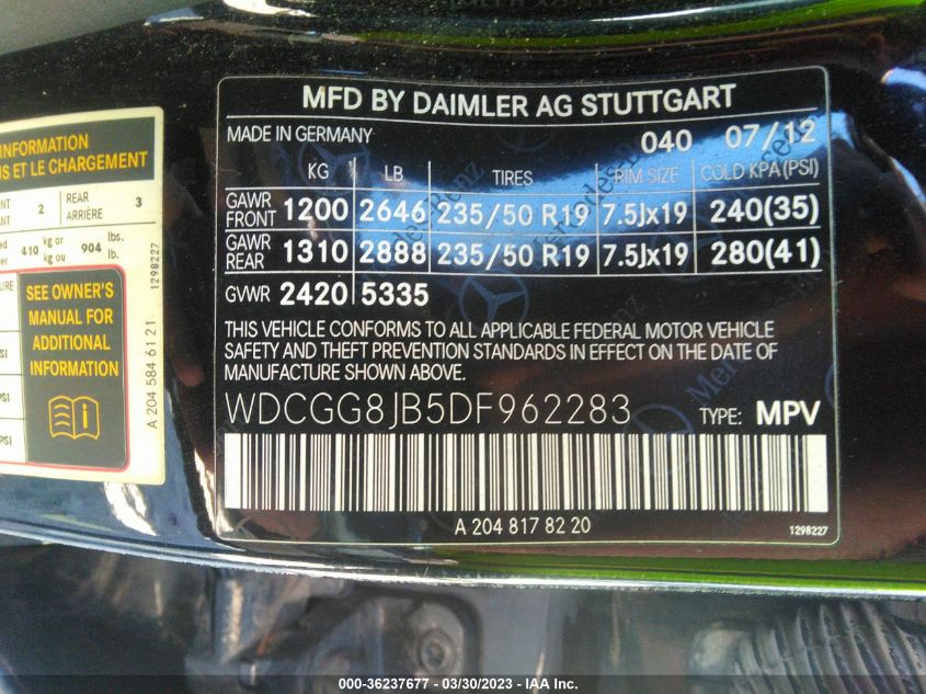 2013 MERCEDES-BENZ GLK-CLASS GLK 350 - WDCGG8JB5DF962283