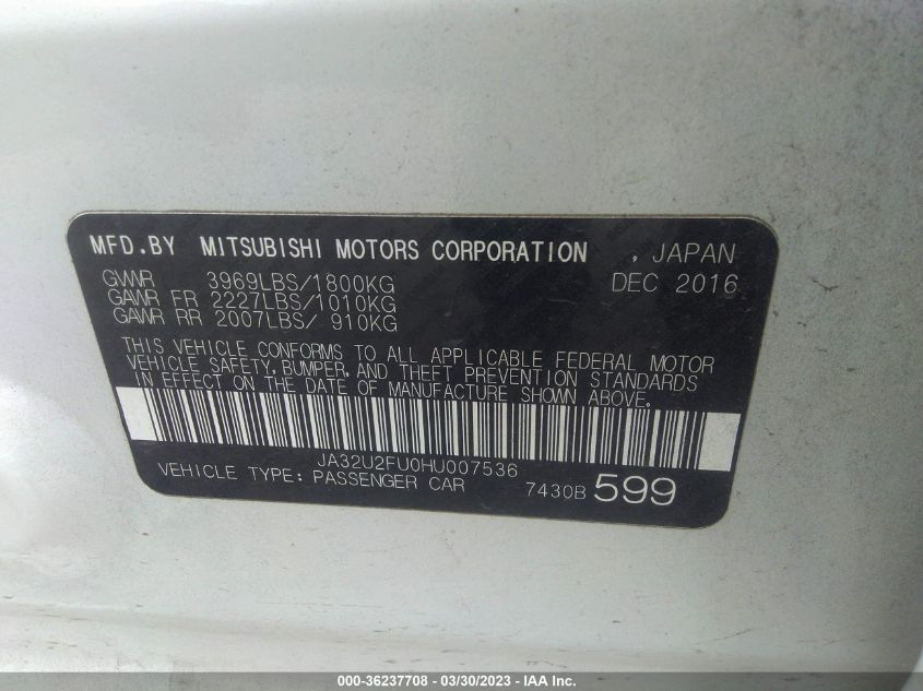 2017 MITSUBISHI LANCER ES/LE - JA32U2FU0HU007536
