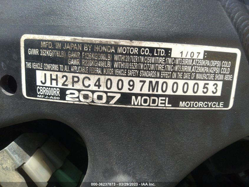 2007 HONDA CBR600 RR JH2PC40097M000053