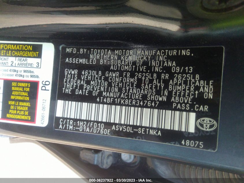 2014 TOYOTA CAMRY L/LE/XLE/SE/SE SPORT - 4T4BF1FK8ER347647