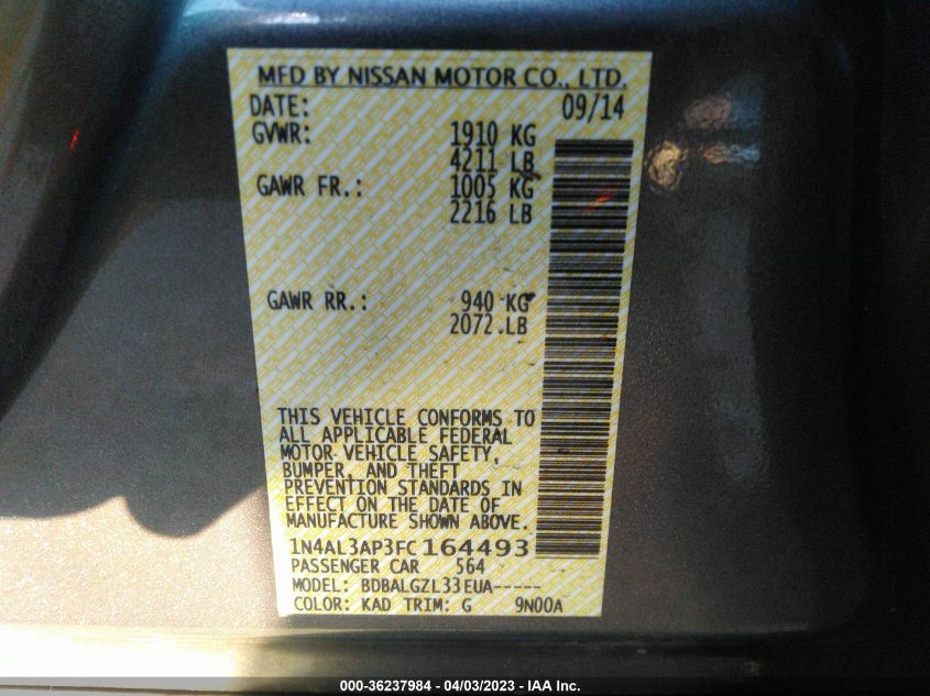 2015 NISSAN ALTIMA 2.5 - 1N4AL3AP3FC164493