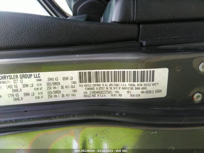 2013 DODGE DURANGO SXT - 1C4RDHAG9DC575031