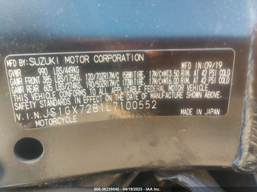 2020 SUZUKI GSX1300 RA JS1GX72B1L7100552