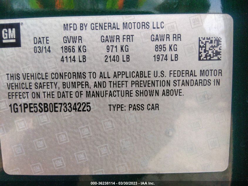 2014 CHEVROLET CRUZE 2LT - 1G1PE5SB0E7334225
