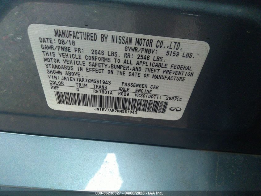 2019 INFINITI Q50 3.0T LUXE - JN1EV7AR7KM551943