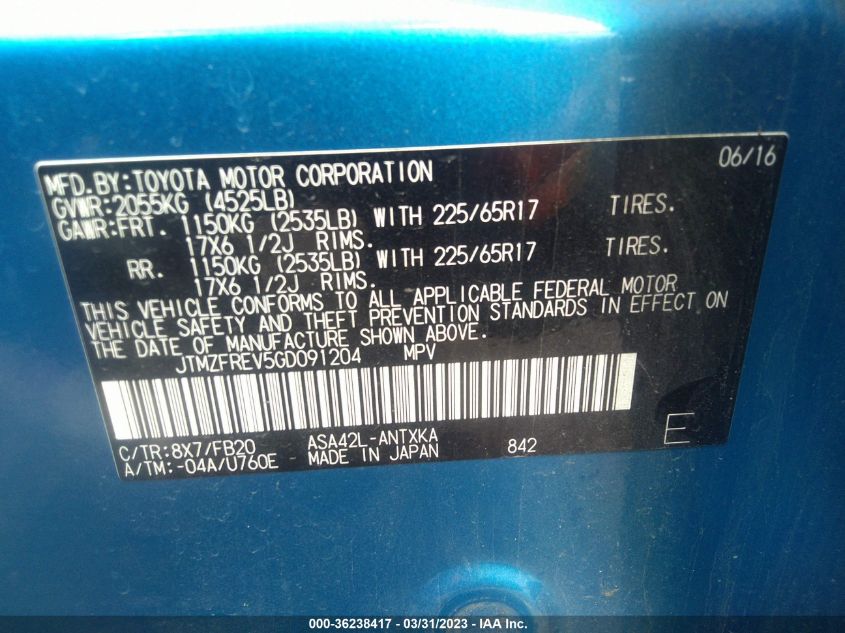 2016 TOYOTA RAV4 LE - JTMZFREV5GD091204