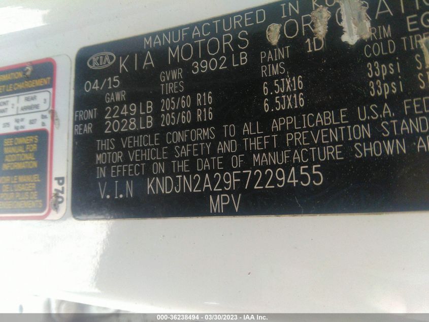 2015 KIA SOUL BASE - KNDJN2A29F7229455