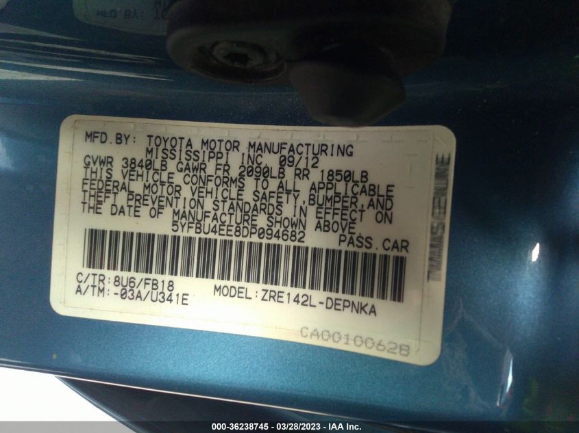 2013 TOYOTA COROLLA L/LE/S - 5YFBU4EE8DP094682