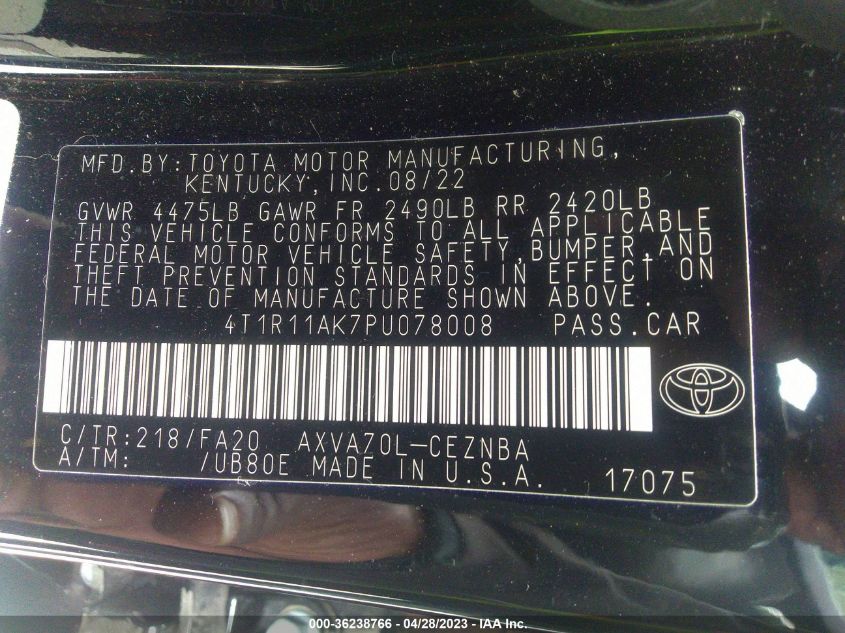 2023 TOYOTA CAMRY LE - 4T1R11AK7PU078008