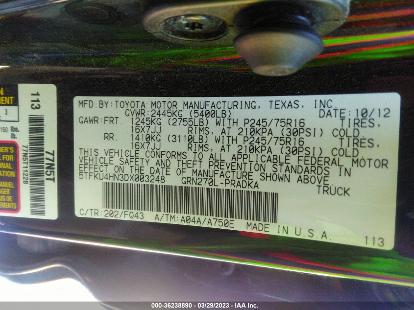 2013 TOYOTA TACOMA PRERUNNER - 5TFKU4HN3DX003248