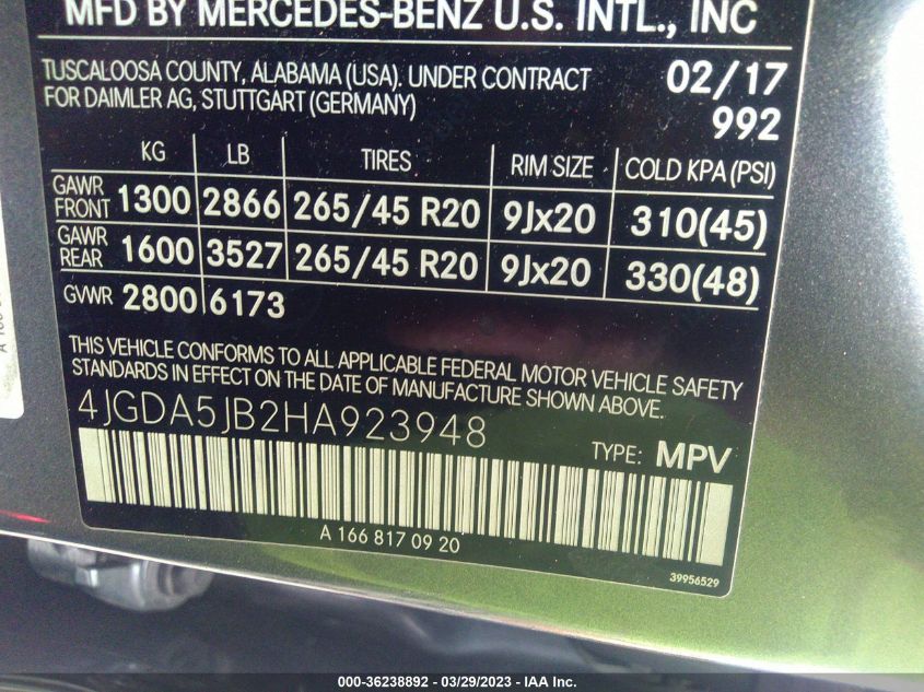 2017 MERCEDES-BENZ GLE GLE 350 - 4JGDA5JB2HA923948