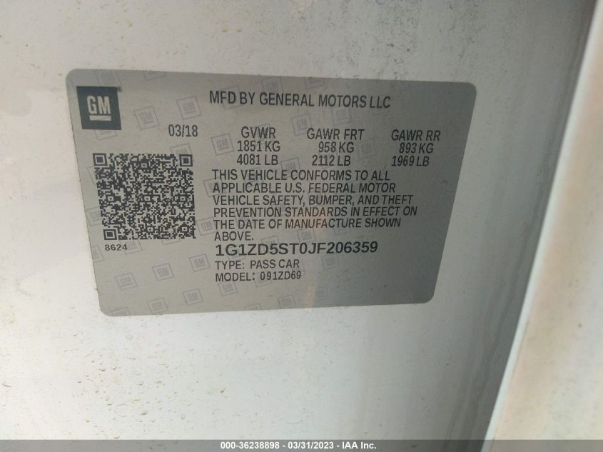 2018 CHEVROLET MALIBU LT - 1G1ZD5ST0JF206359
