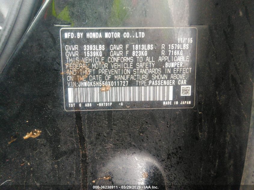 2016 HONDA FIT LX - JHMGK5H55GX011727