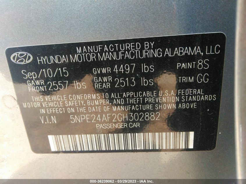 2016 HYUNDAI SONATA 2.4L SE - 5NPE24AF2GH302882