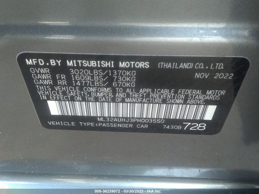 2023 MITSUBISHI MIRAGE ES/LE - ML32AUHJ3PH003550