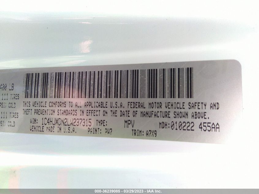 2020 JEEP WRANGLER UNLIMITED WILLYS - 1C4HJXDN2LW237315