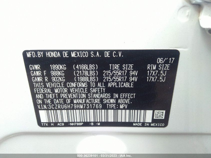 2017 HONDA HR-V EX-L NAVI - 3CZRU6H79HM731769