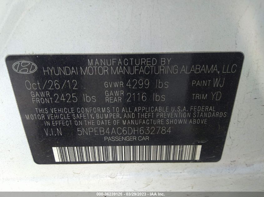 2013 HYUNDAI SONATA GLS - 5NPEB4AC6DH632784