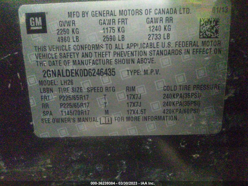 2013 CHEVROLET EQUINOX LT - 2GNALDEK0D6246435