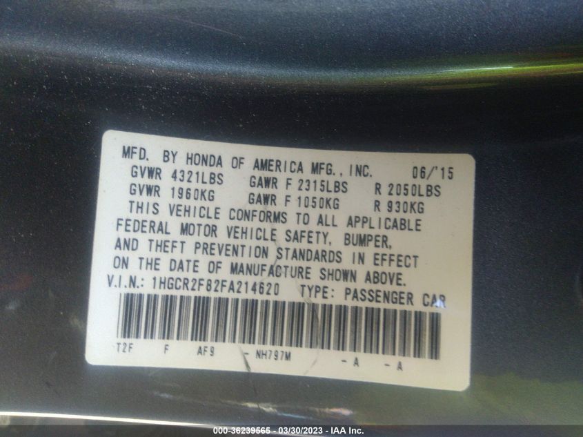 2015 HONDA ACCORD SEDAN EX-L - 1HGCR2F82FA214620