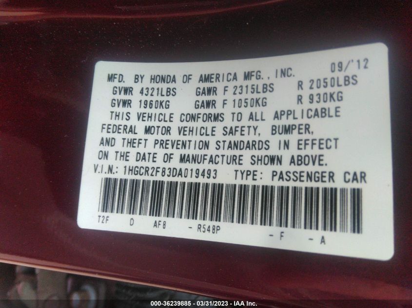 2013 HONDA ACCORD EX-L - 1HGCR2F83DA019493