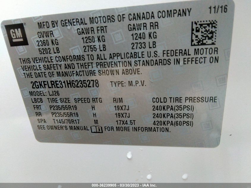 2017 GMC TERRAIN DENALI - 2GKFLRE31H6235278